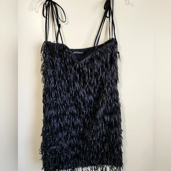 Women's Zara Black Mini Dress Size Medium with Shoulder Strap Detail - Picture 8 of 8